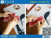 4月14日，正規(guī)手工加工回收項(xiàng)目的珠繡針法培訓(xùn)有多好？手工之家接待考察加工客戶時(shí)的針法演示與體驗(yàn)剪影